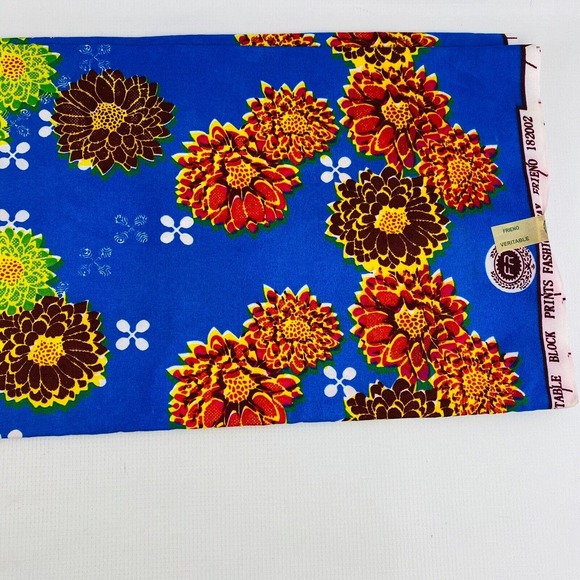 Hitarget Wax Block Print Cotton Fabric 6‎ Yards Floral Blue Pink Green Frieno - Picture 4 of 6